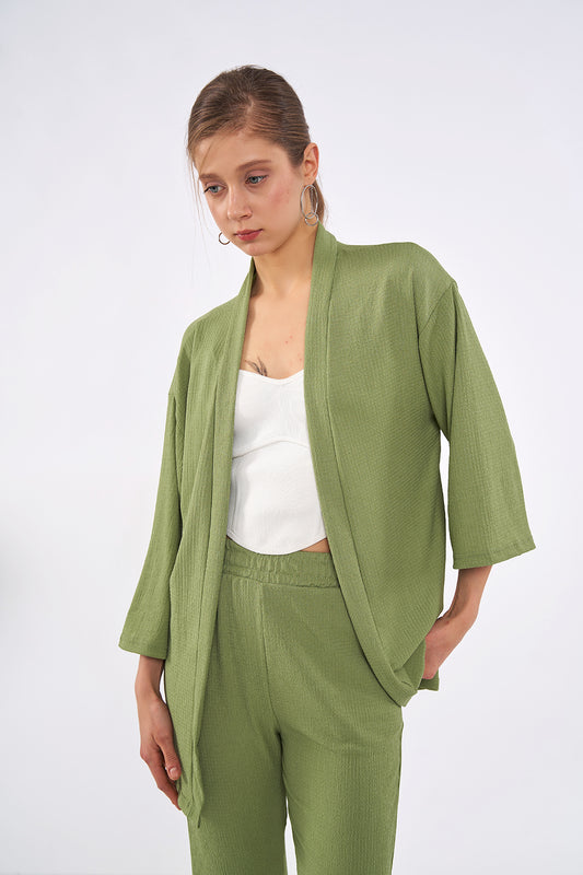 Yeşil Bürümcük Kimono Takım
