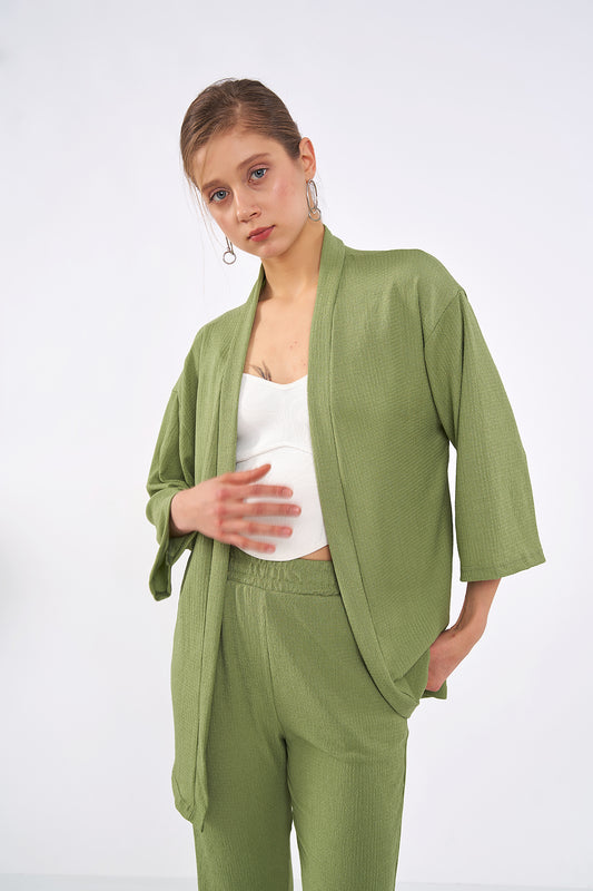 Yeşil Bürümcük Kimono Takım